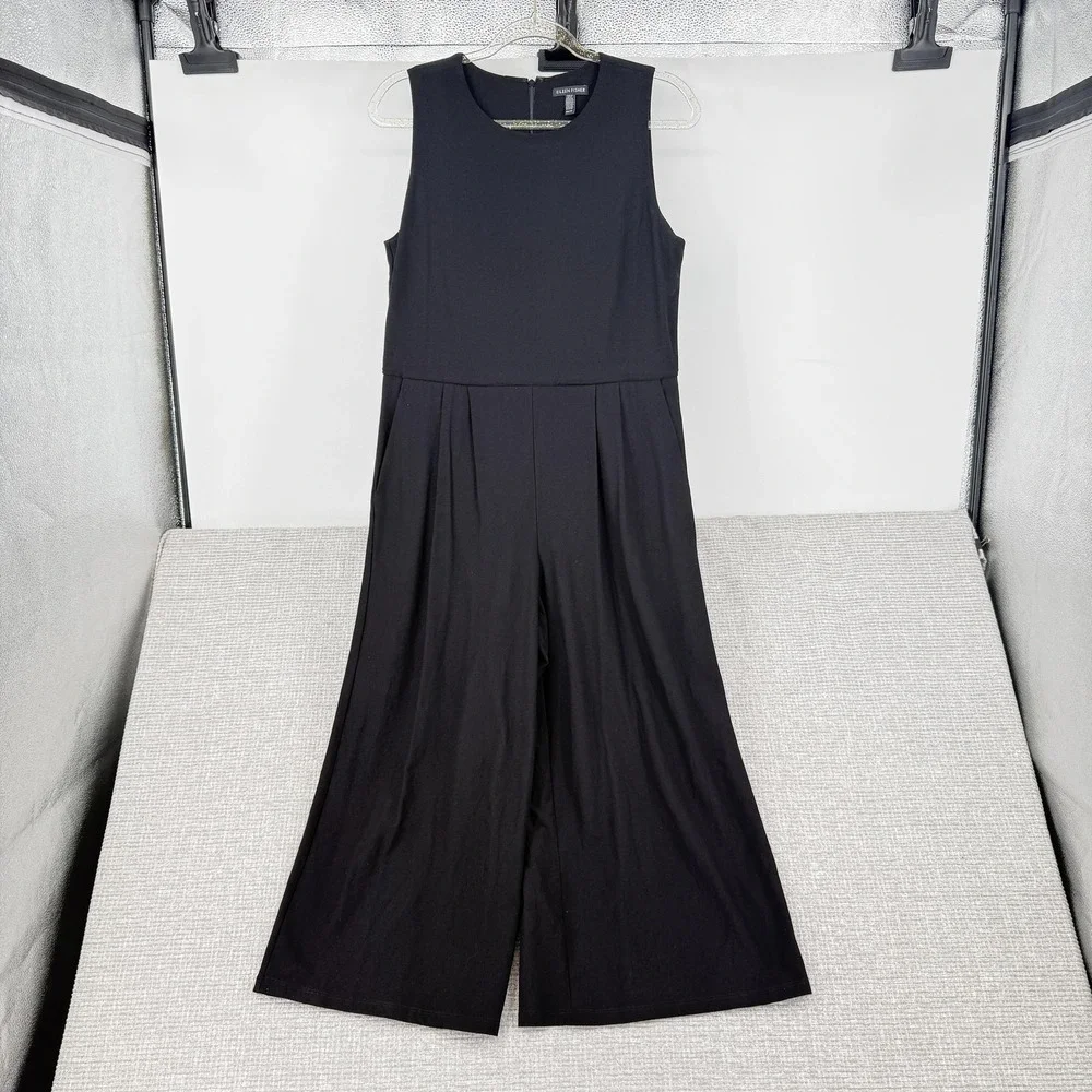 Eileen Fisher Dress Womens XS Black Midi Fit & Flare Sleeveless Pleated‎ Pockets